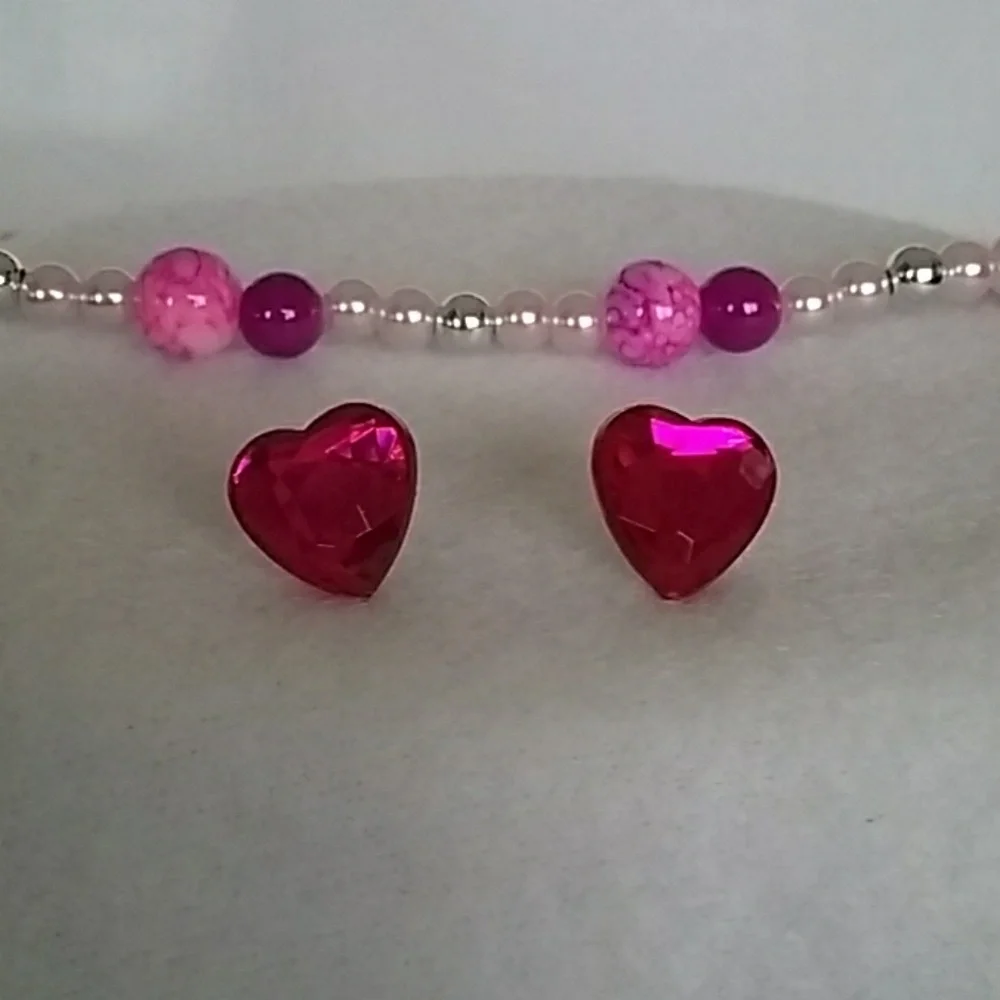 Pink acrylic sparkly heart post earrings